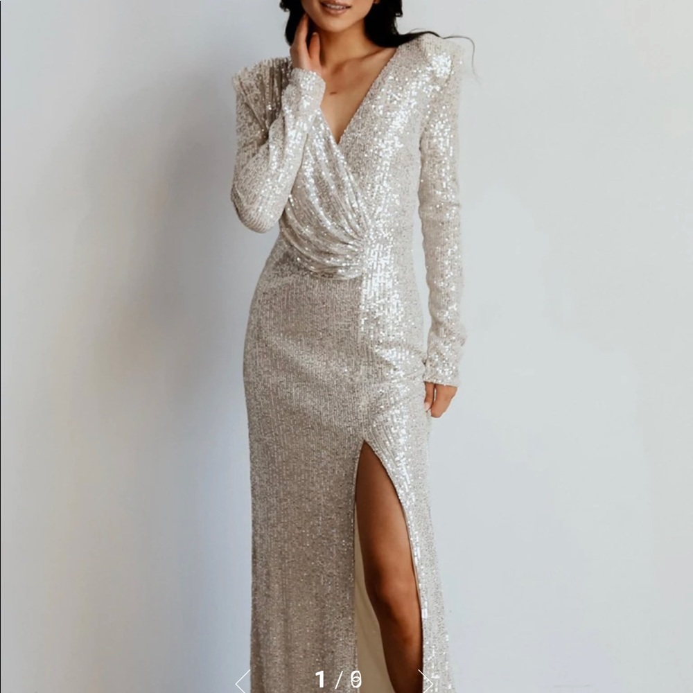 Baltic Born Zurich white cream sequin dress floor length size medium